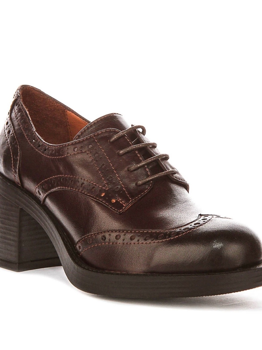 NIB JustineReess England Leather Paulina Heeled Brogues, Dark Brown